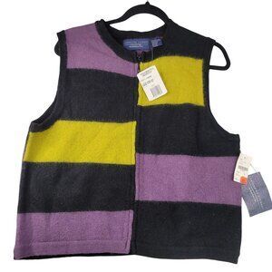 Christopher & Banks Black, Purple & Yellow Striped Zip-Front Vest
